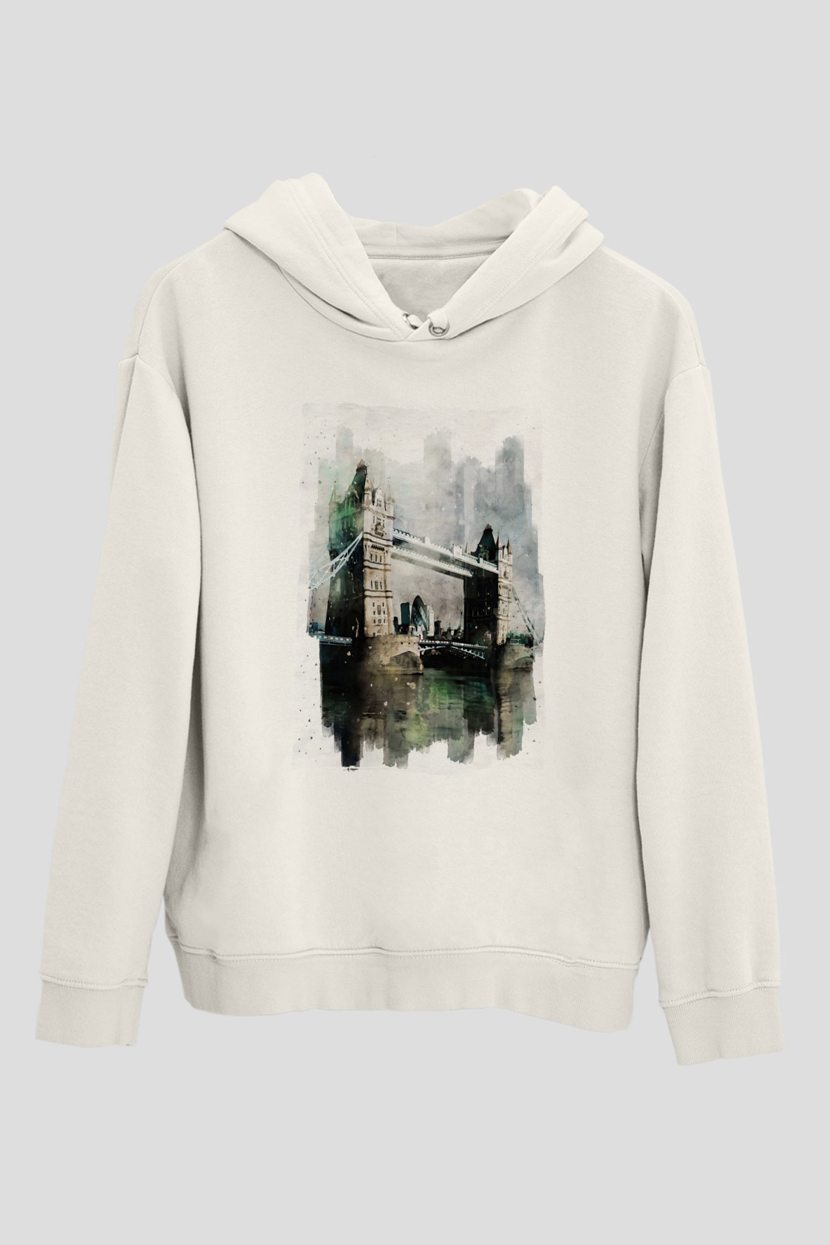 Kule Köprüsü Beyaz Unisex Hoodie