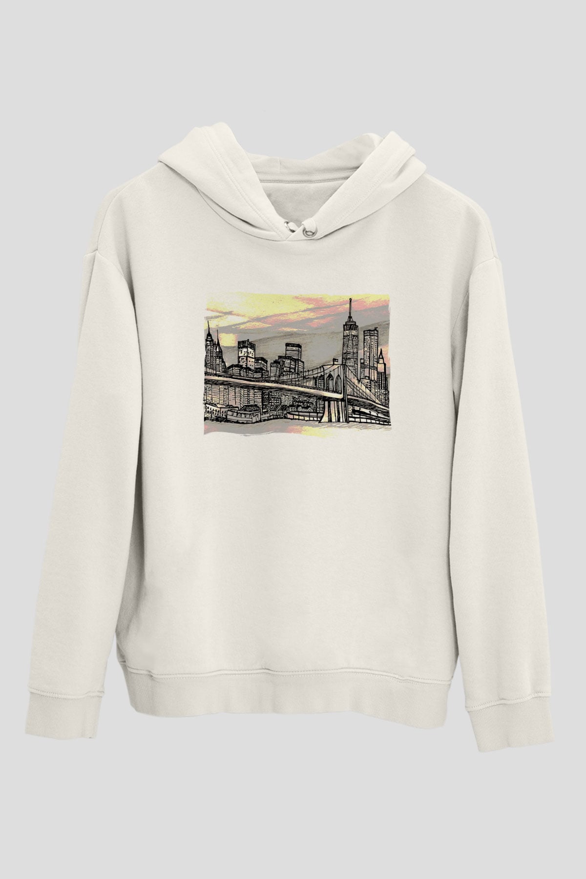 Kule Köprüsü Beyaz Unisex Hoodie