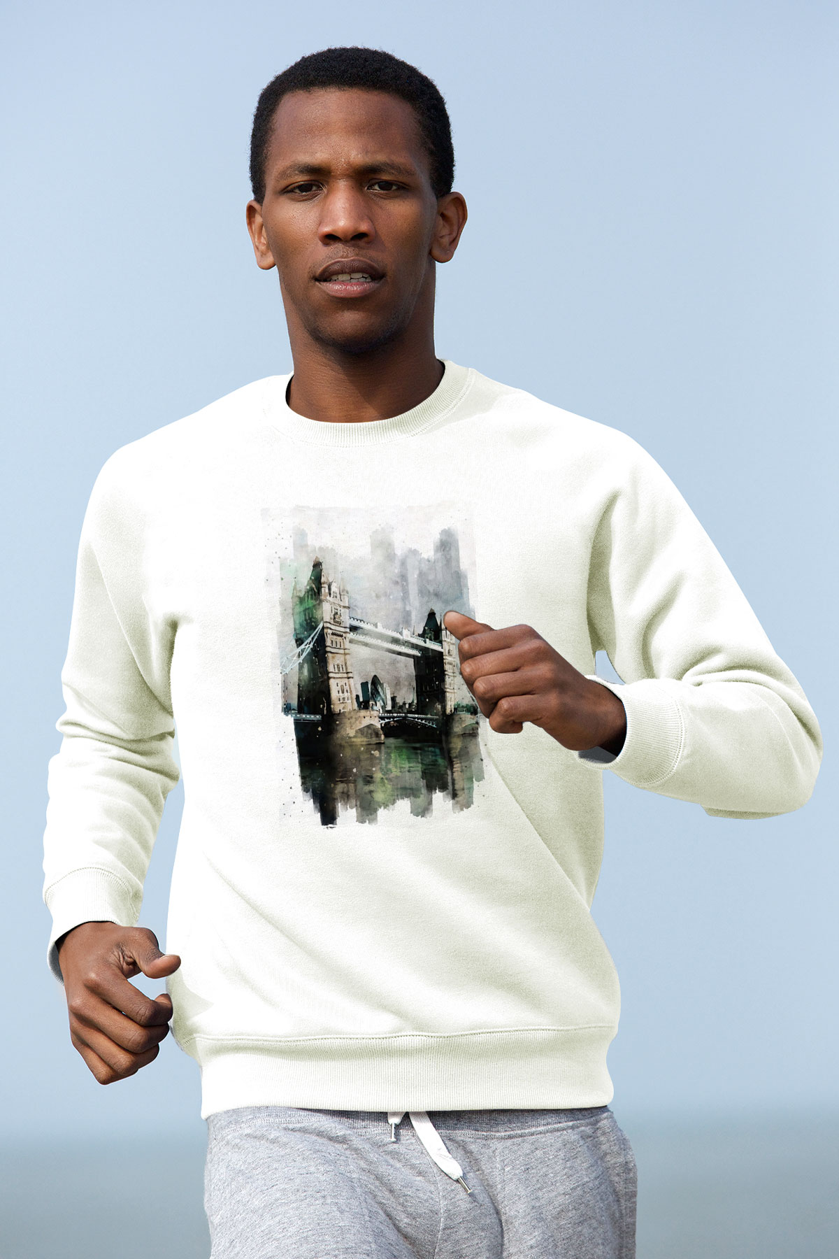 Kule Köprüsü Beyaz Unisex Sweatshirt