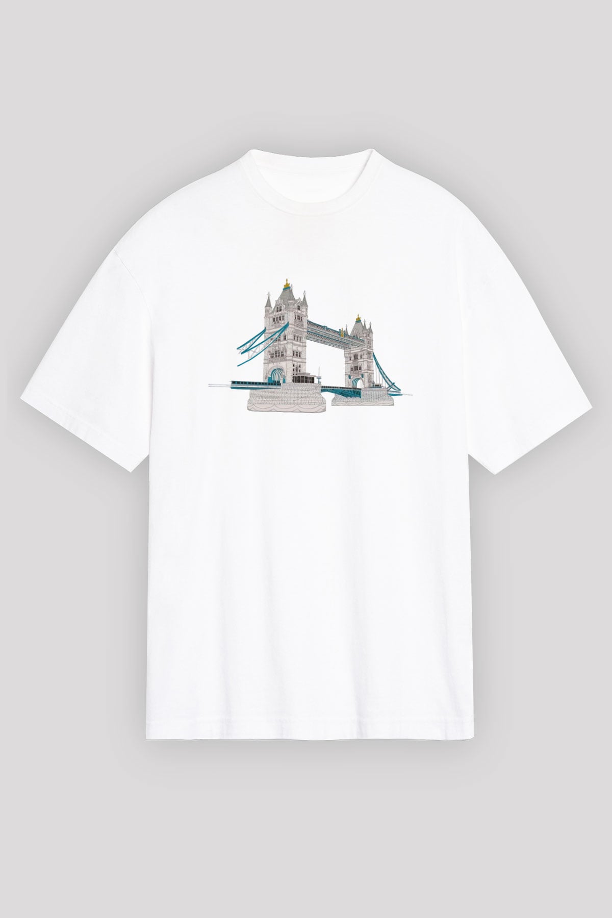 Kule Köprüsü Beyaz Oversize Tişört Oversize T-shirt - TişörtFabrikası