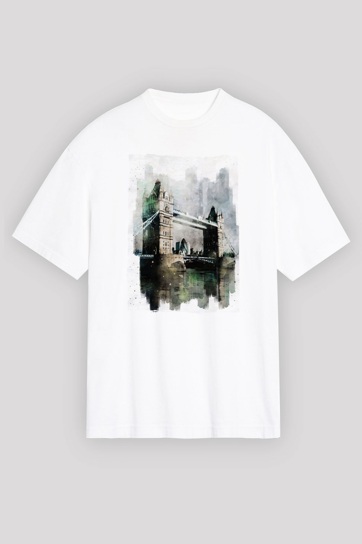 Kule Köprüsü Beyaz Oversize Tişört Oversize T-shirt - TişörtFabrikası