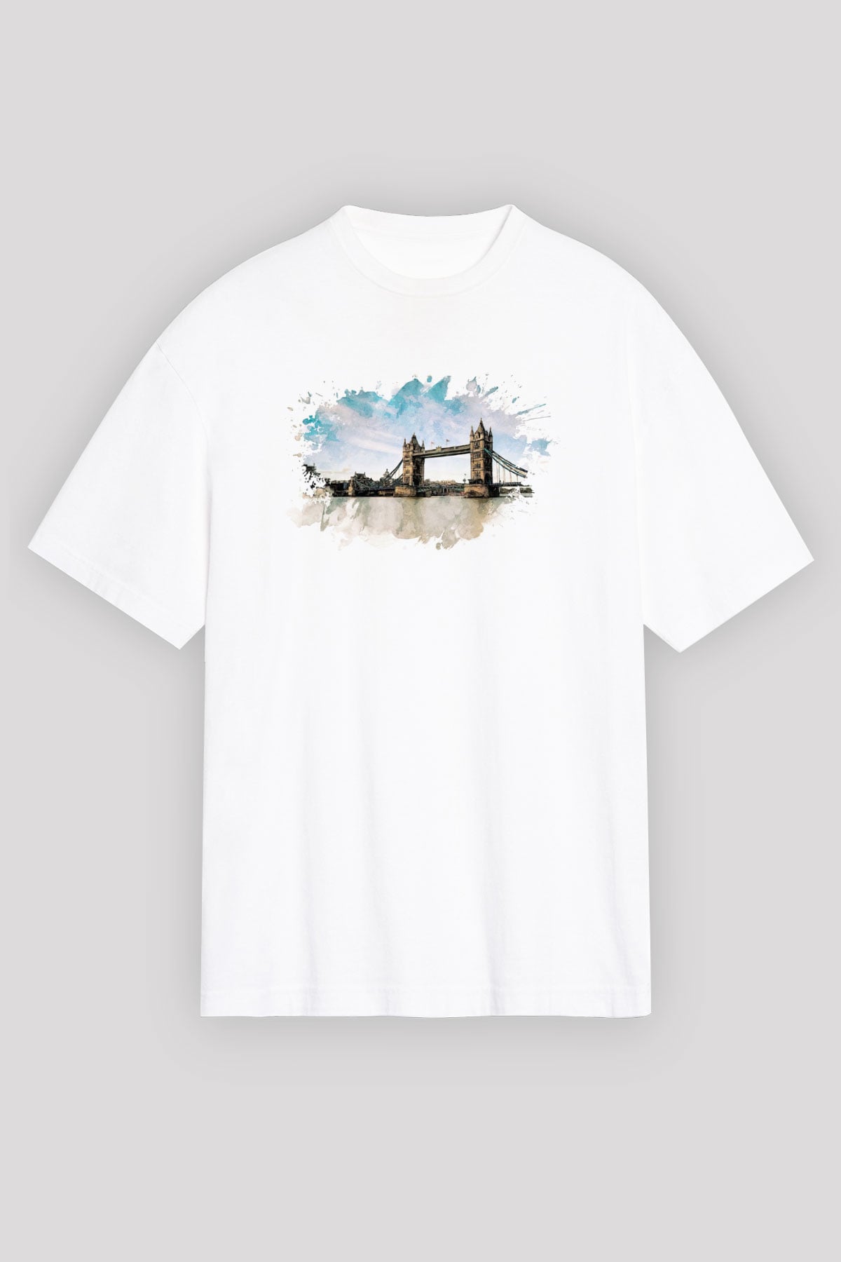 Kule Köprüsü Beyaz Oversize Tişört Oversize T-shirt - TişörtFabrikası