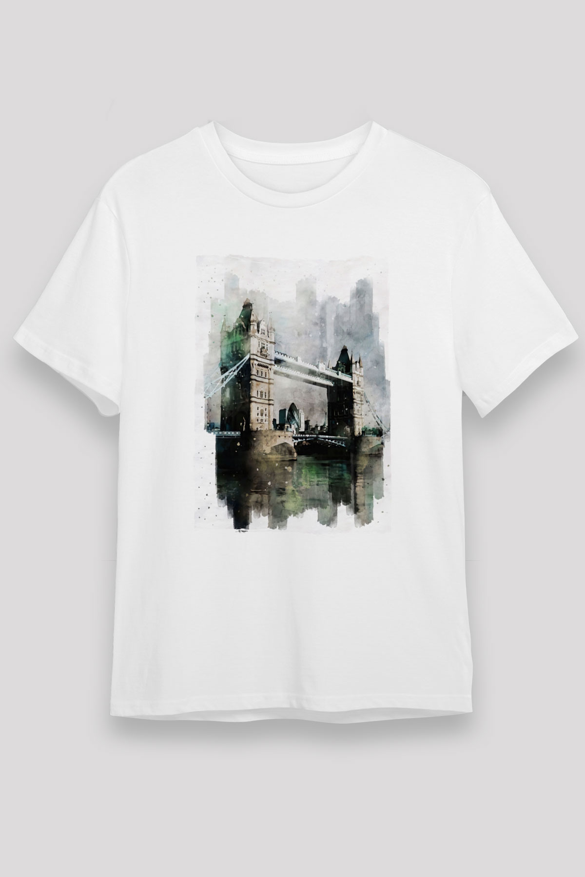 Kule Köprüsü Beyaz Unisex Tişört T-Shirt - TişörtFabrikası