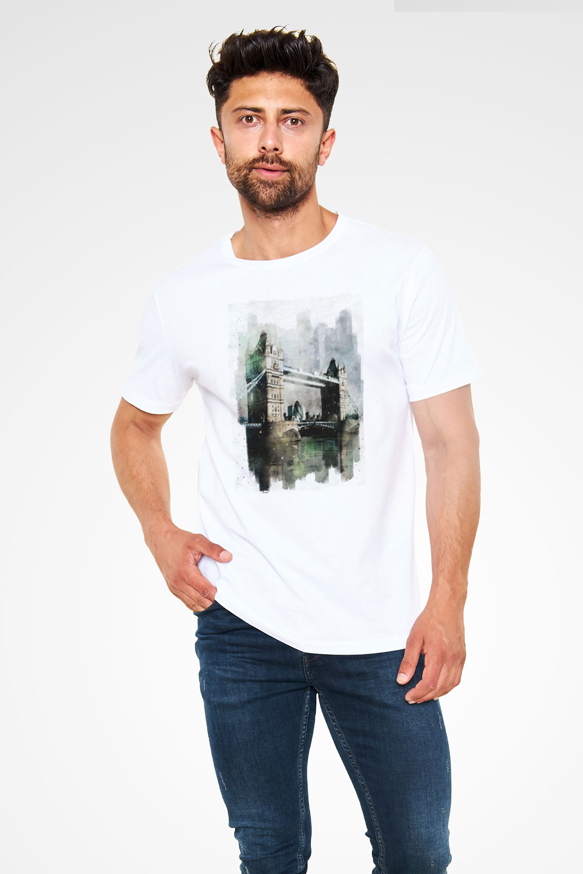 Kule Köprüsü Beyaz Unisex Tişört T-Shirt - TişörtFabrikası