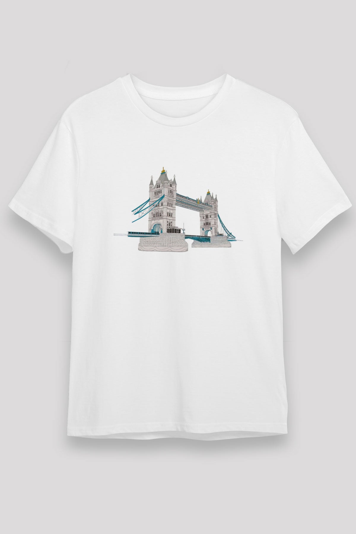 Kule Köprüsü Beyaz Unisex Tişört T-Shirt - TişörtFabrikası