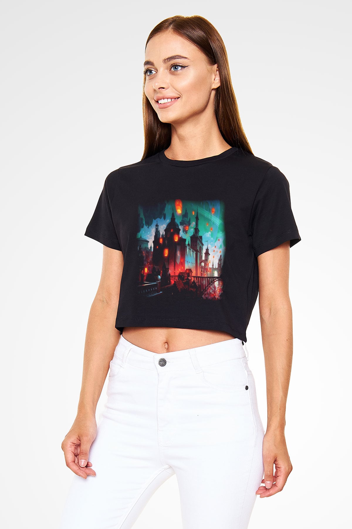 Kule Köprüsü Siyah Crop Top Tişört