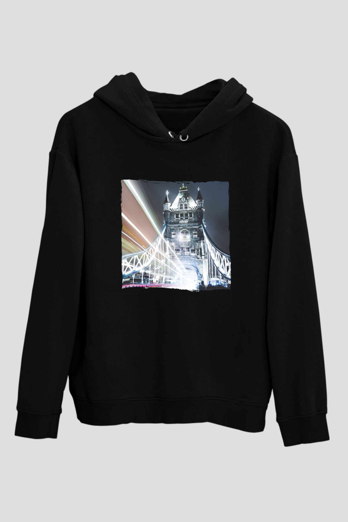 Kule Köprüsü Siyah Unisex Hoodie
