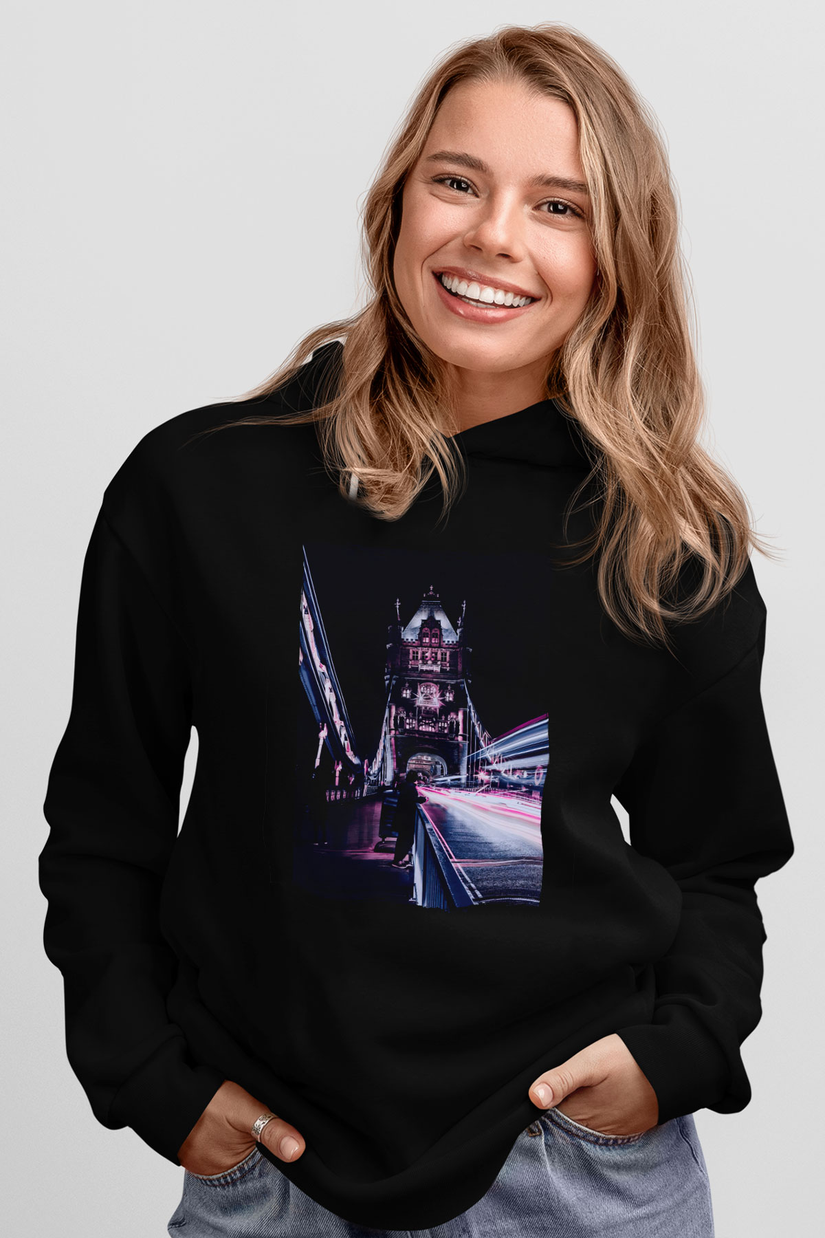 Kule Köprüsü Siyah Unisex Hoodie