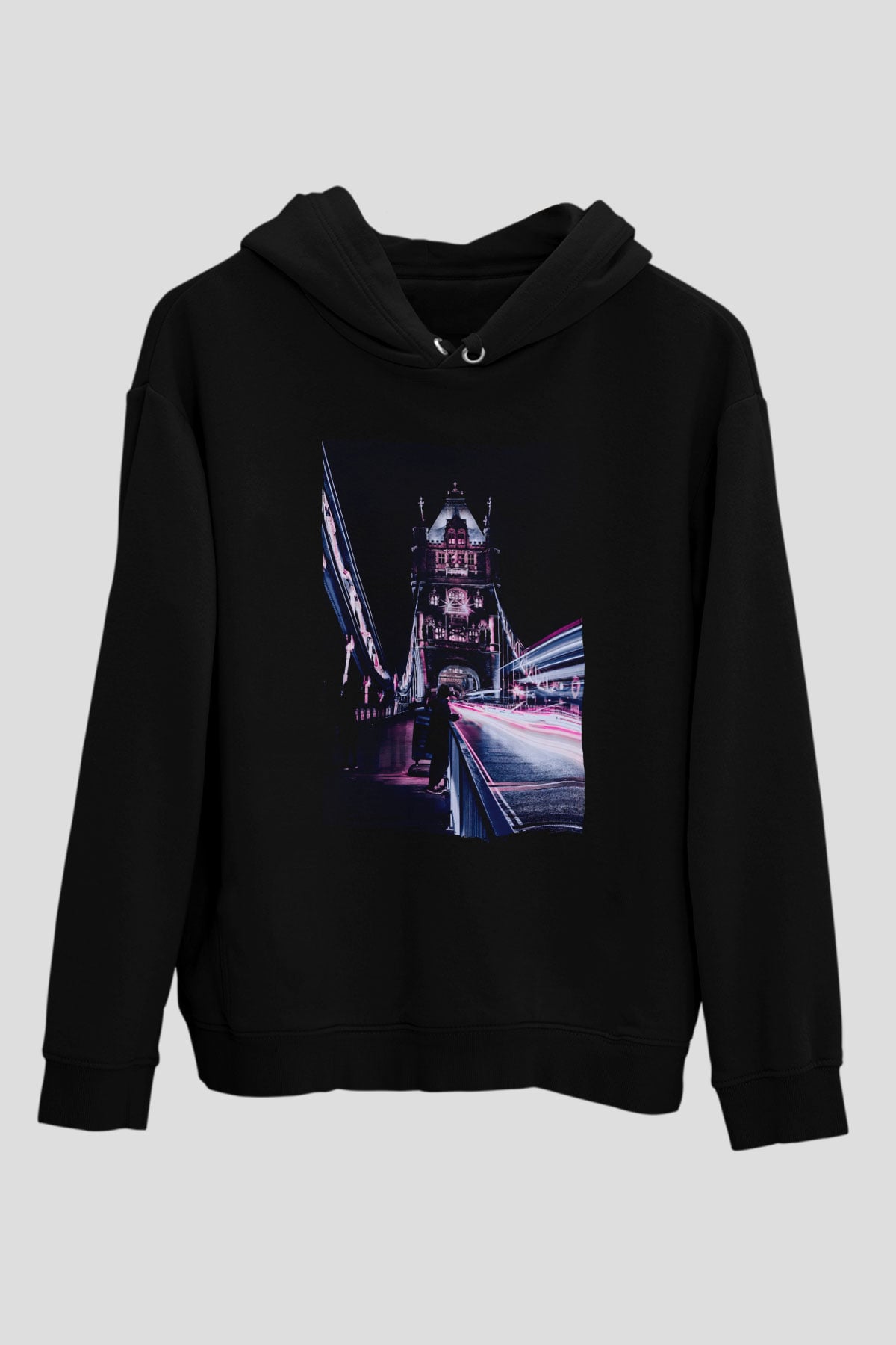 Kule Köprüsü Siyah Unisex Hoodie
