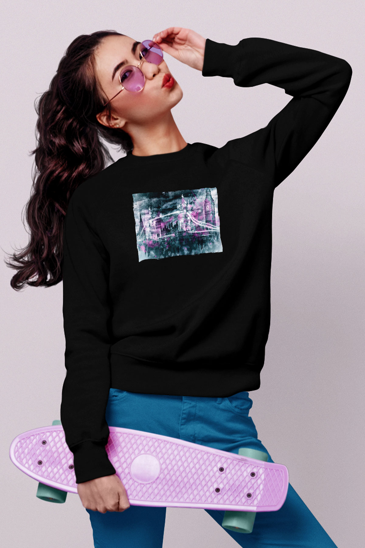 Kule Köprüsü Siyah Unisex Sweatshirt