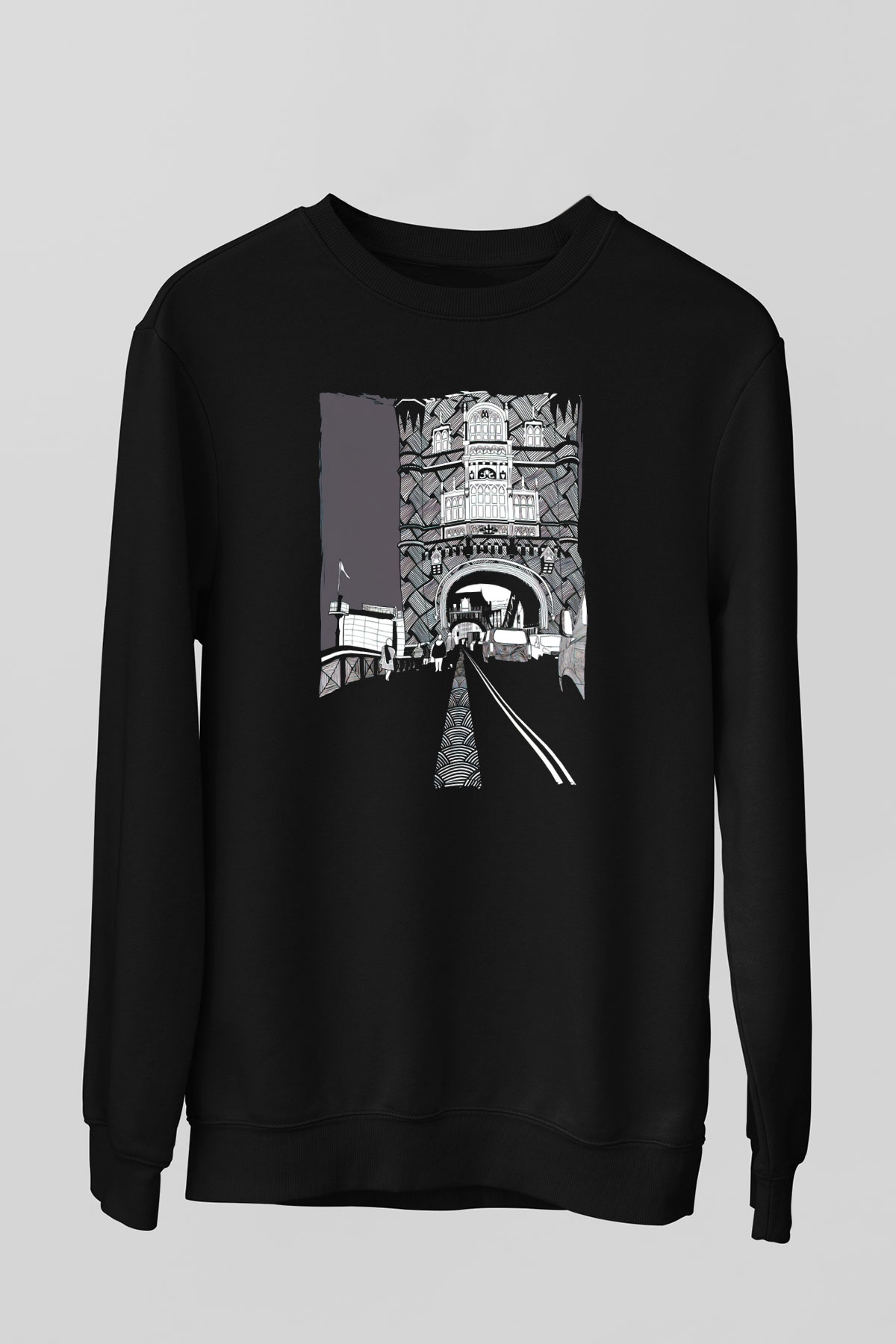 Kule Köprüsü Siyah Unisex Sweatshirt