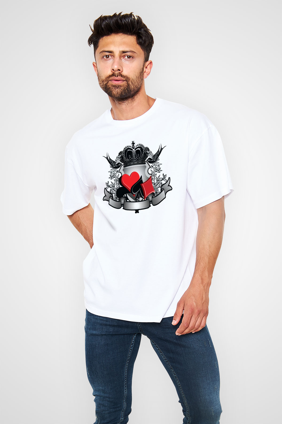 Kumarbaz Beyaz Unisex Oversize Tişört T-Shirt