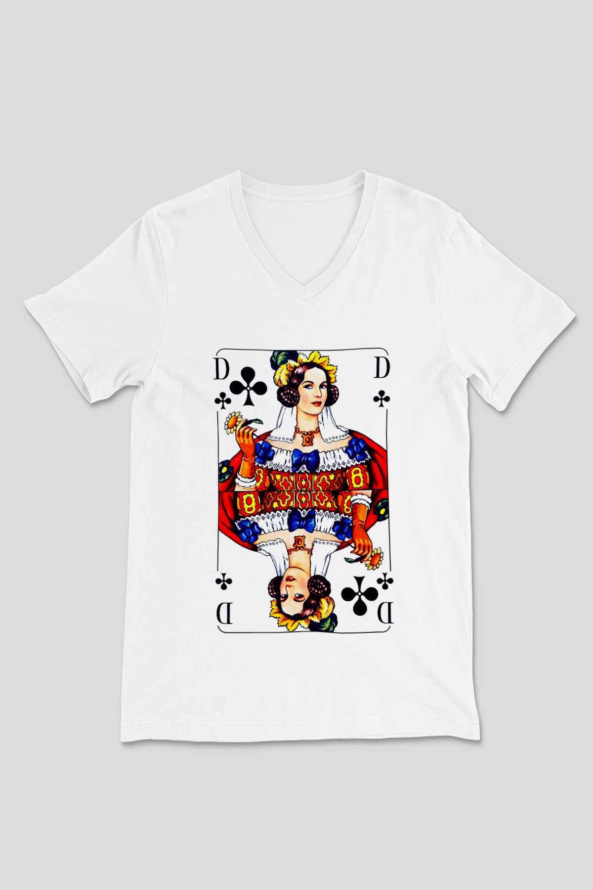 Kumarbaz Beyaz Unisex V Yaka Tişört T-Shirt
