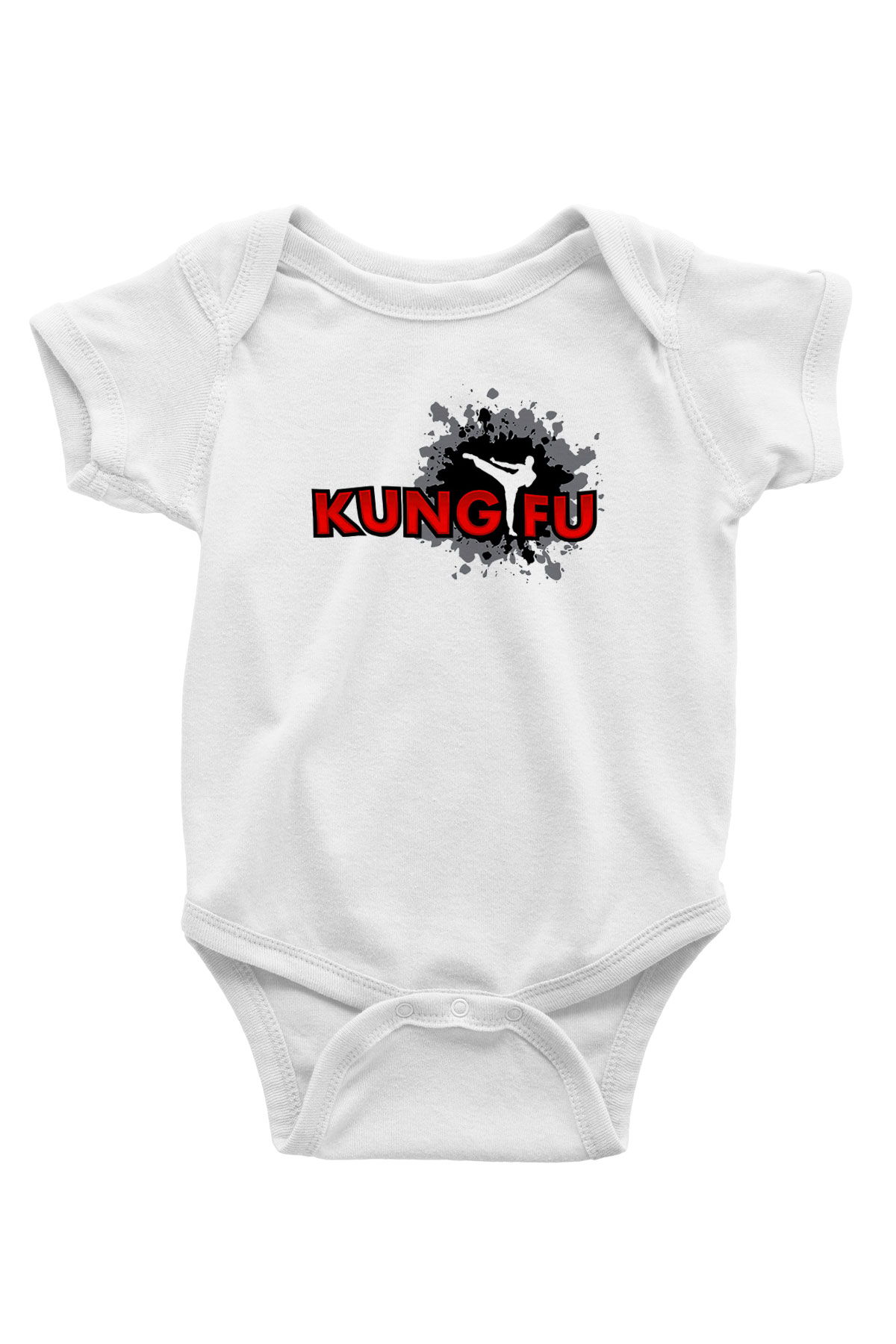 Kung Fu Baskılı Beyaz Unisex Bebek Body - Zıbın