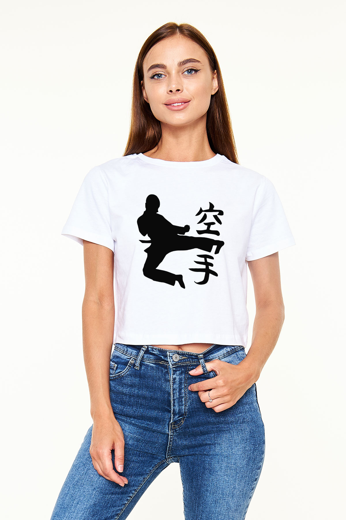 Kung Fu Beyaz Croptop Tişört