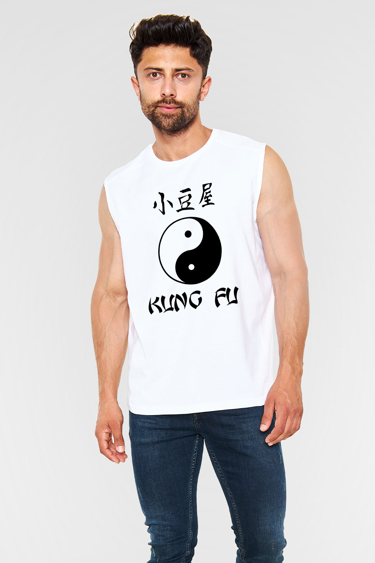 Kung Fu Beyaz Unisex Kolsuz Tişört