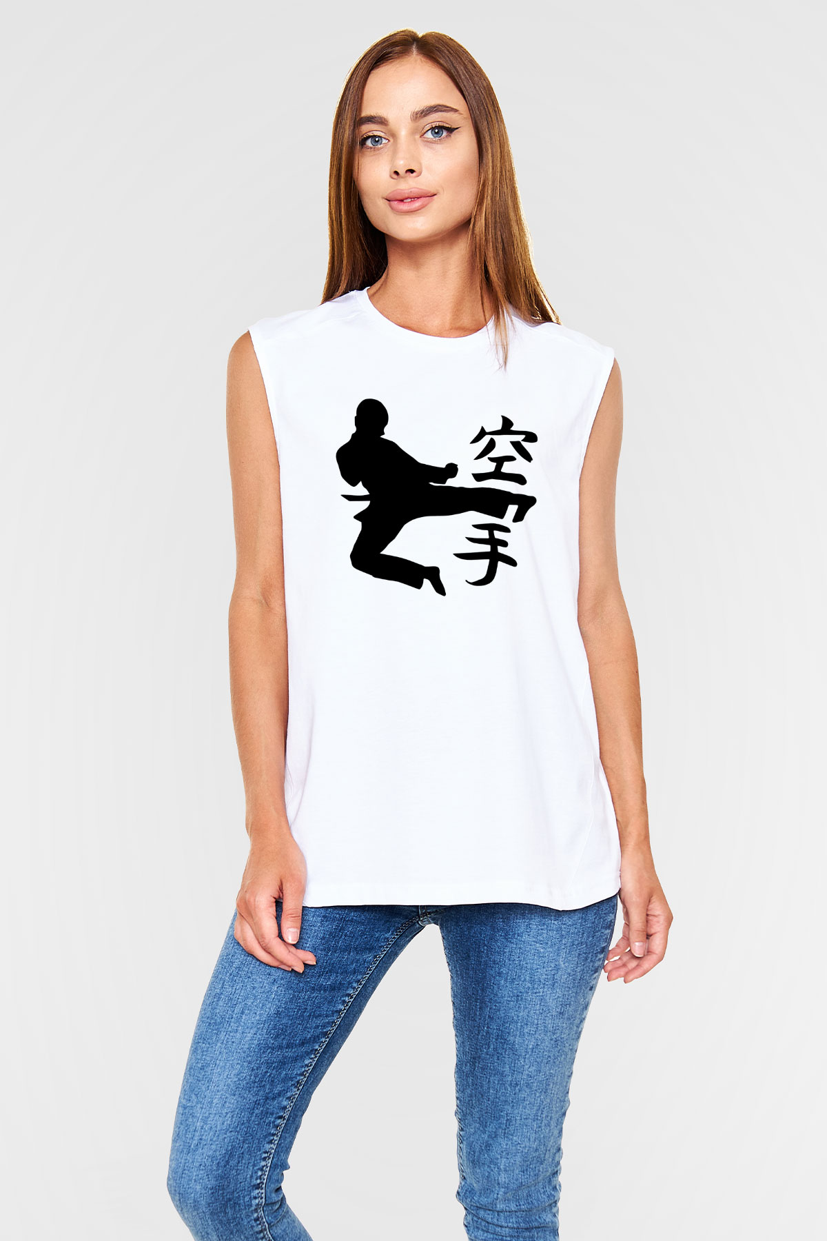 Kung Fu Beyaz Unisex Kolsuz Tişört