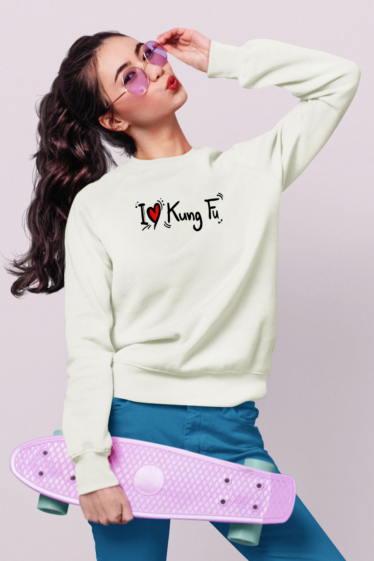 Kung Fu Beyaz Unisex Sweatshirt