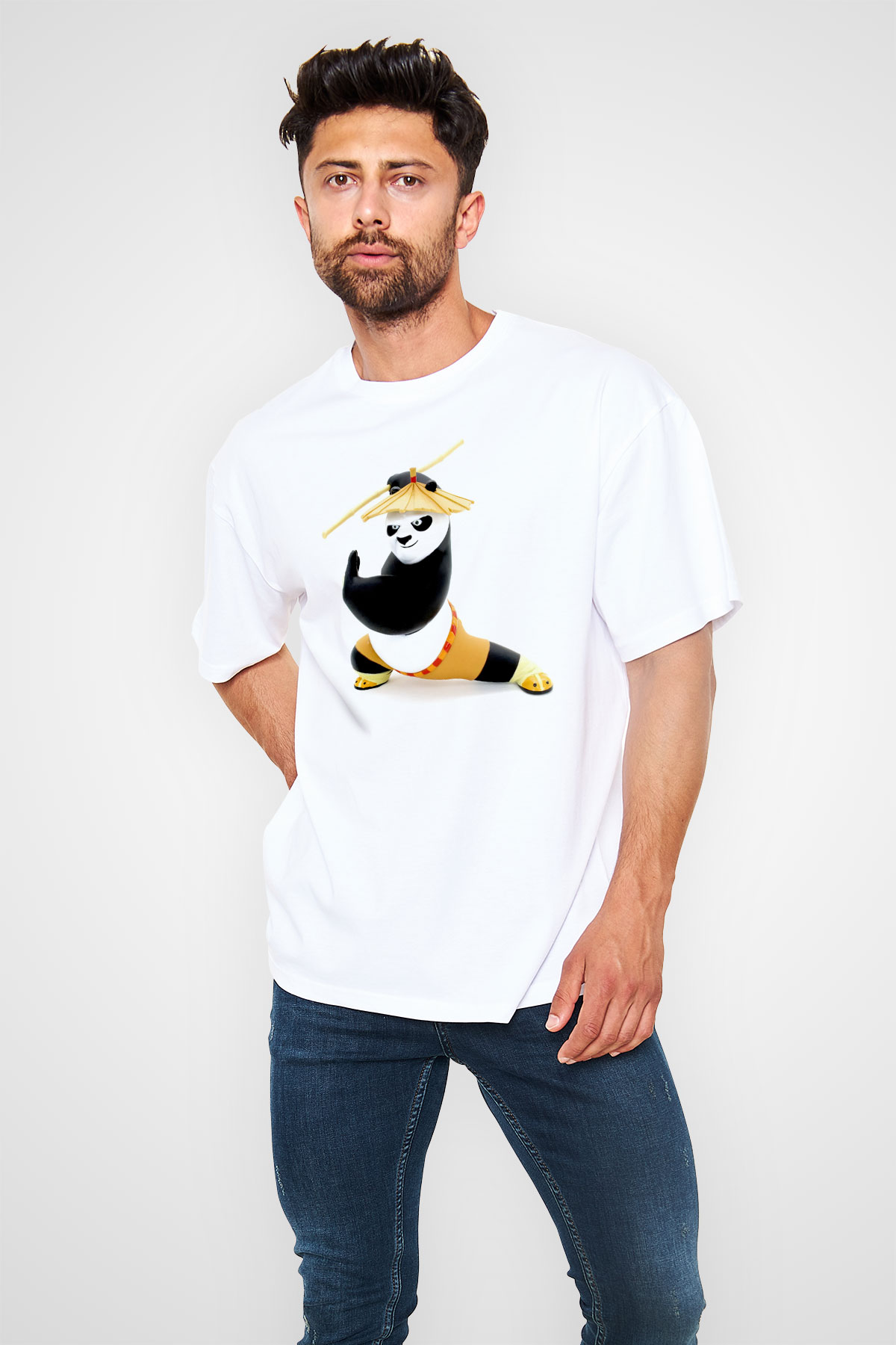 Kung Fu Beyaz Oversize Tişört Oversize T-shirt - TişörtFabrikası