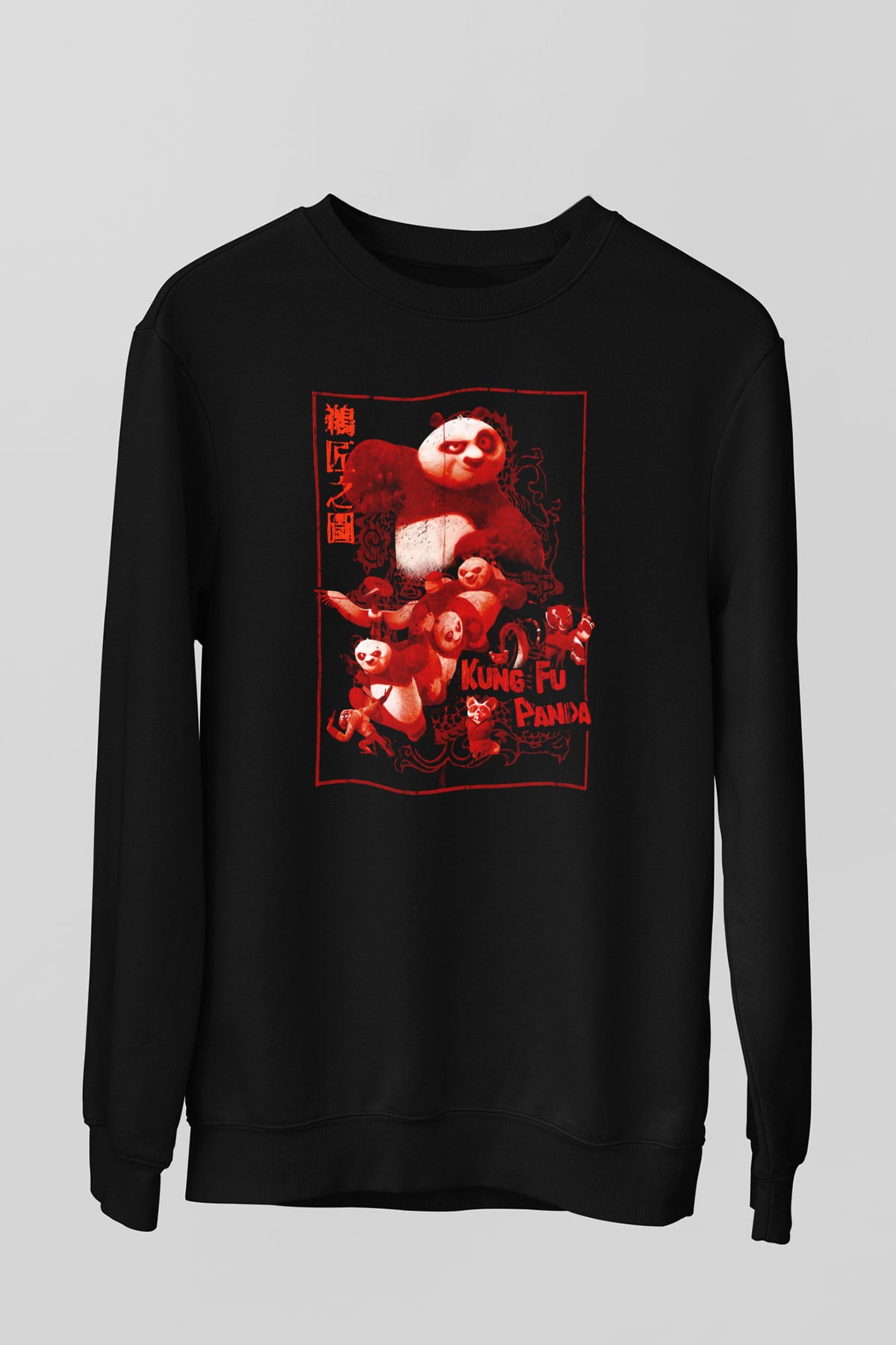Kung Fu Panda Baskılı Unisex Siyah  Sweatshirt
