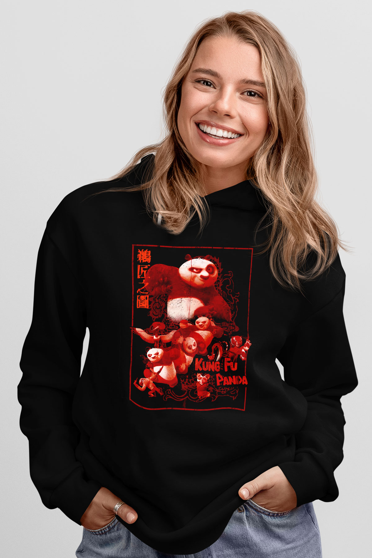 Kung Fu PandaSiyah  Unisex Hoodie