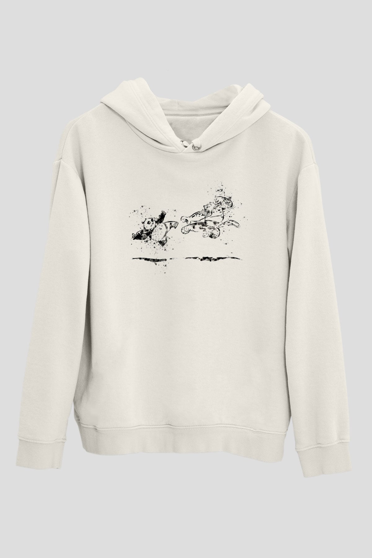 Kung Fu Temalı Beyaz  Unisex Hoodie