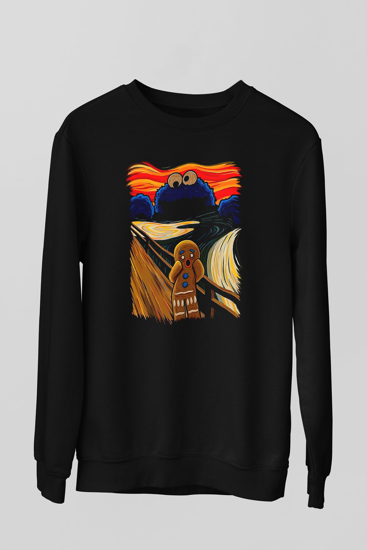 Kurabiye Canavarı Baskılı Unisex Siyah  Sweatshirt