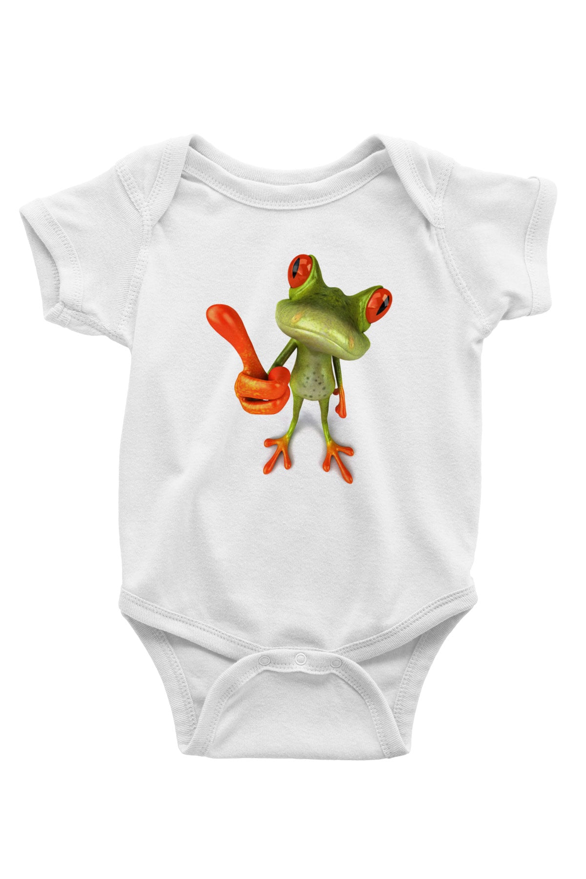 Kurbağa Baskılı Beyaz Unisex Bebek Body - Zıbın