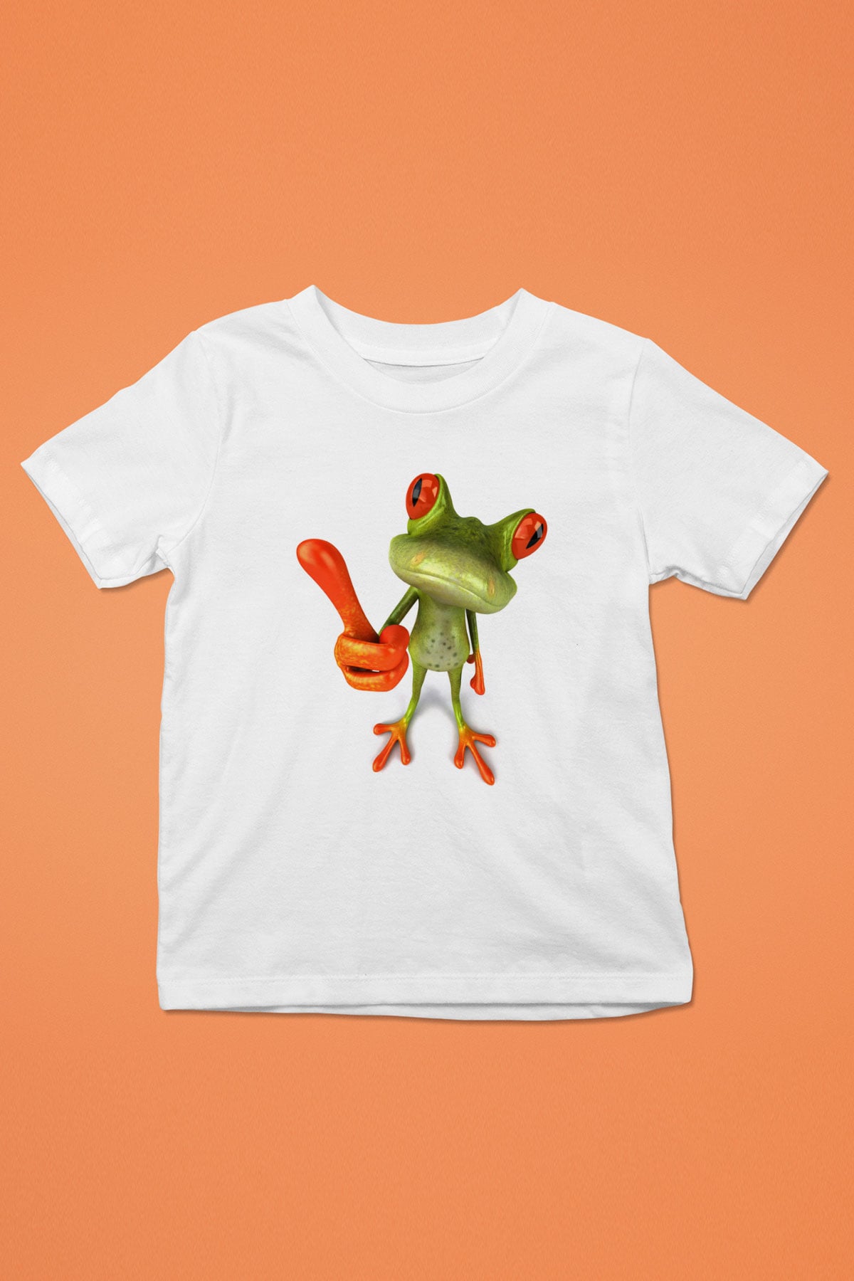 Kurbağa Baskılı Beyaz Unisex Çocuk Tişört