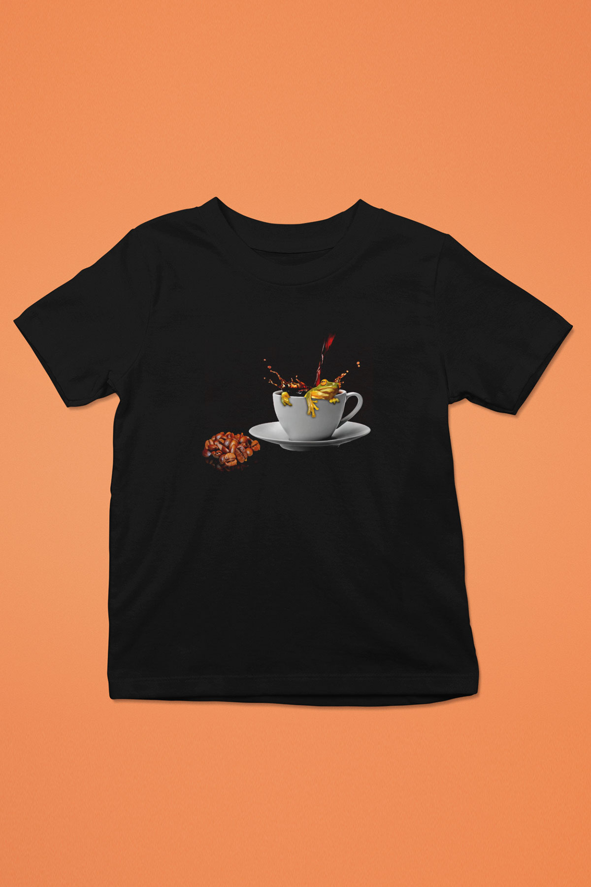 Kurbağa Baskılı Siyah Unisex Çocuk Tişört