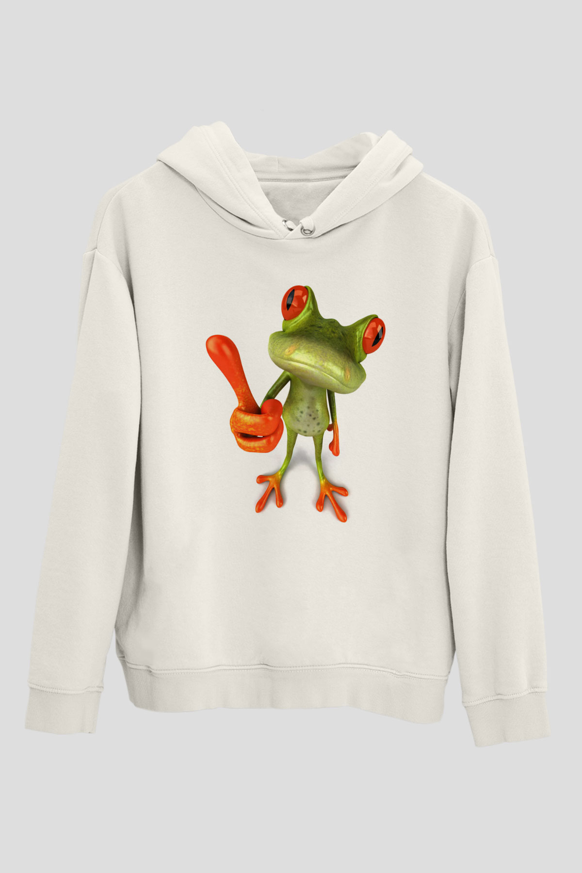 Kurbağa Beyaz Unisex Kapşonlu Sweatshirt