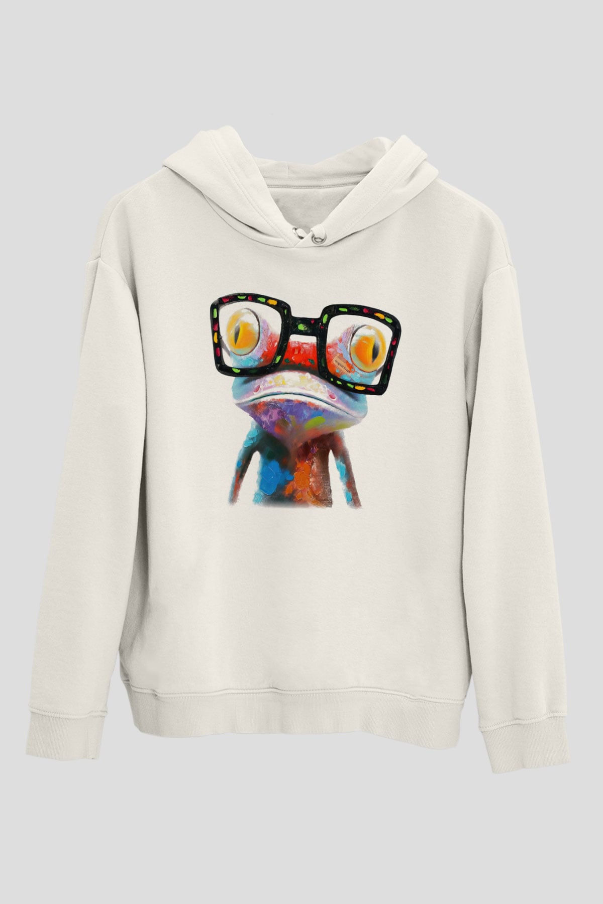 Kurbağa Beyaz Unisex Kapşonlu Sweatshirt