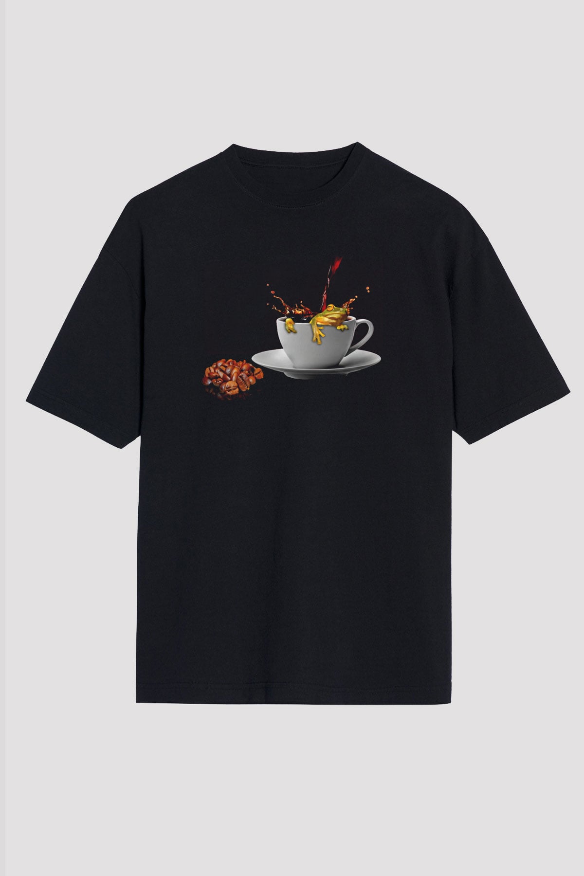 Kurbağa Siyah Unisex Oversize Tişört T-Shirt