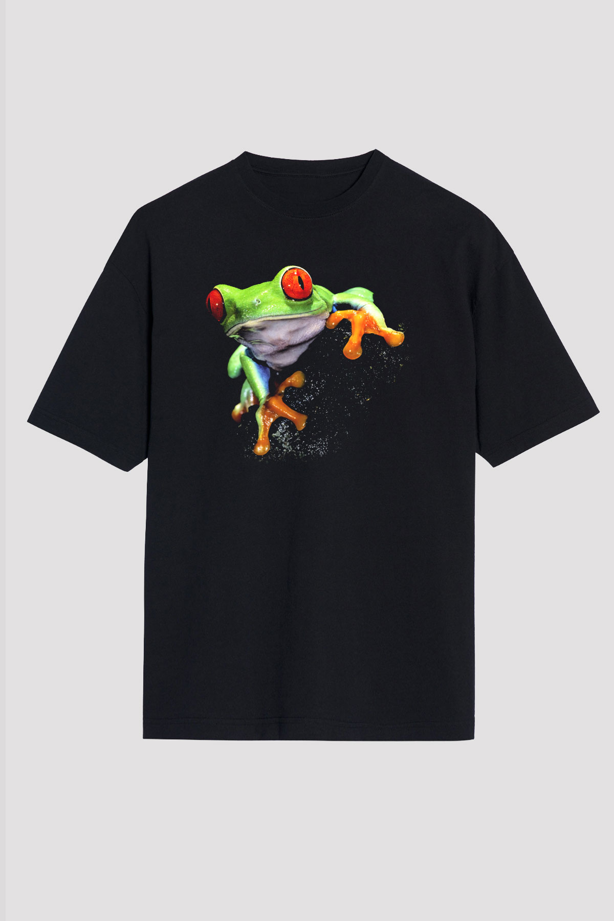 Kurbağa Siyah Unisex Oversize Tişört T-Shirt