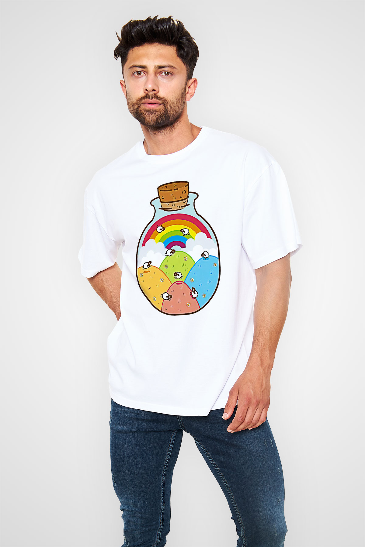 Kurban Bayramı Baskılı Beyaz Unisex Oversize Tişört - Tshirt