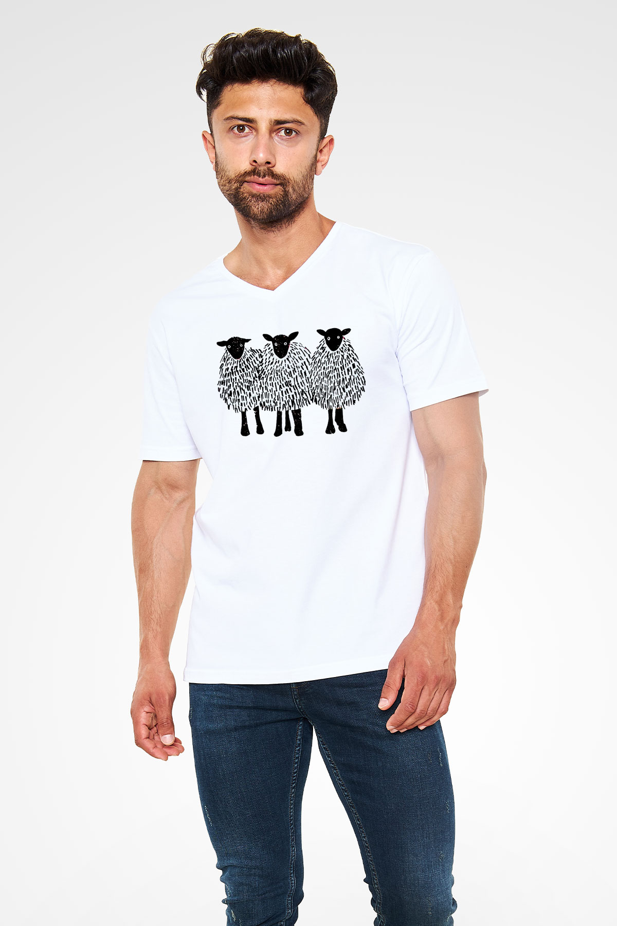 Kurban Bayramı Baskılı Beyaz Unisex V Yaka Tişört - Tshirt