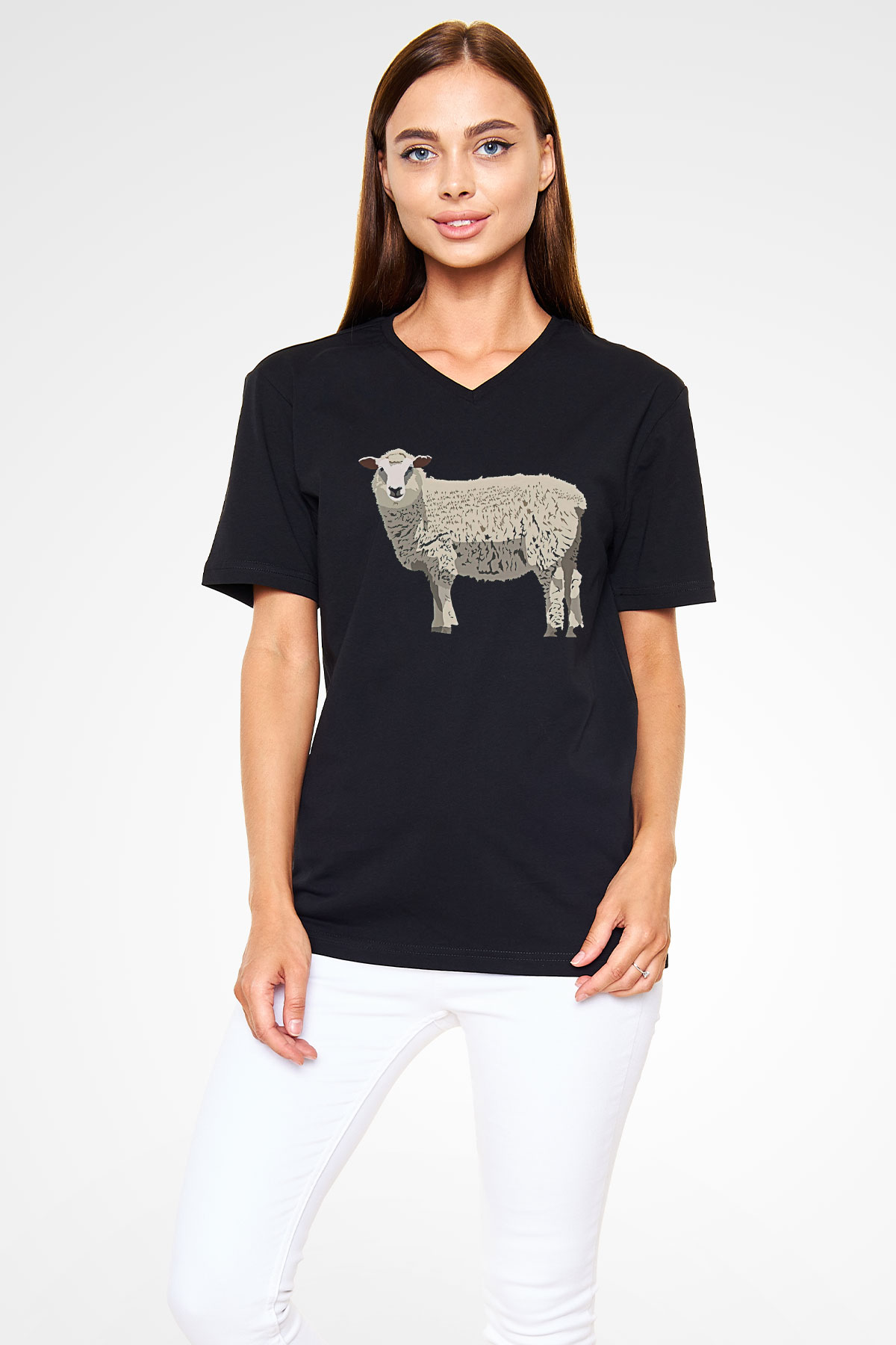 Kurban Bayramı Baskılı Unisex Siyah V Yaka Tişört - Tshirt