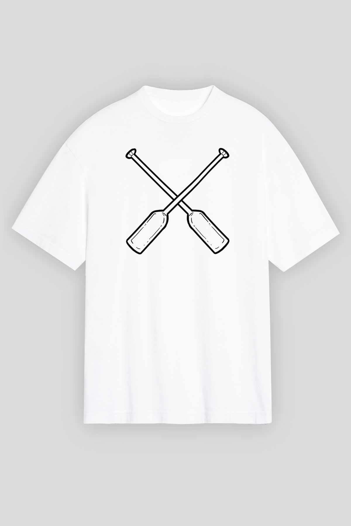 Kürek Baskılı Unisex Beyaz Oversize Tişört - Tshirt