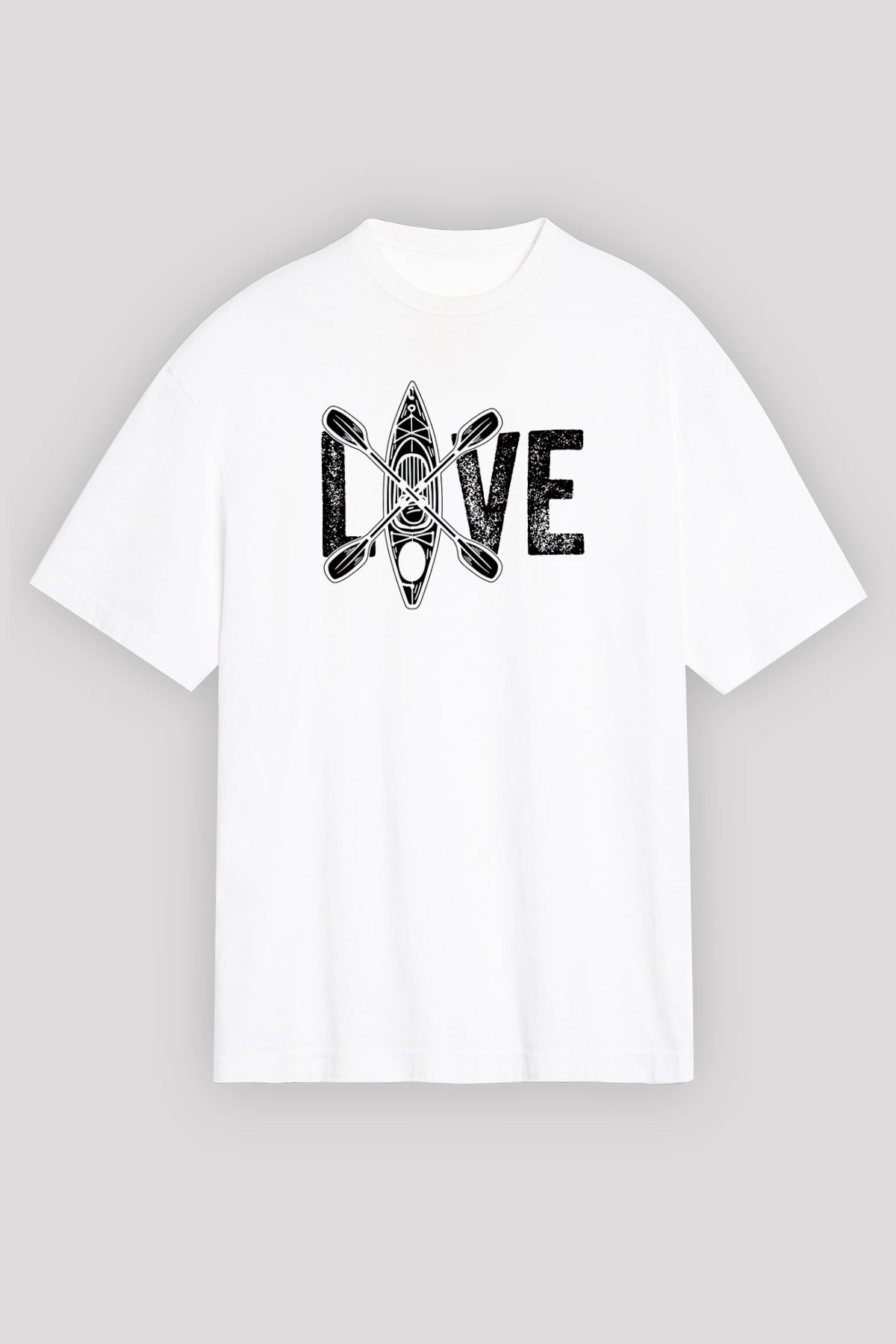 Kürek Baskılı Unisex Beyaz Oversize Tişört - Tshirt