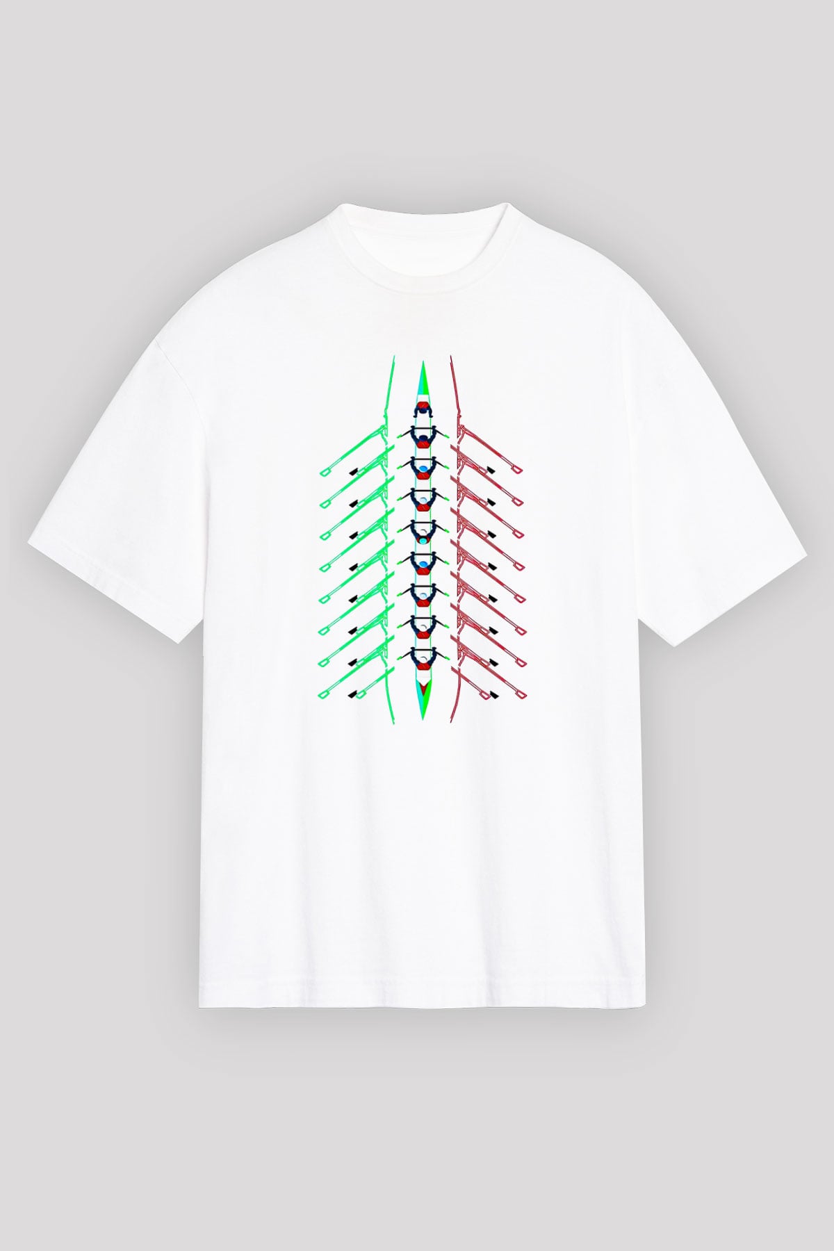Kürek Baskılı Unisex Beyaz Oversize Tişört - Tshirt