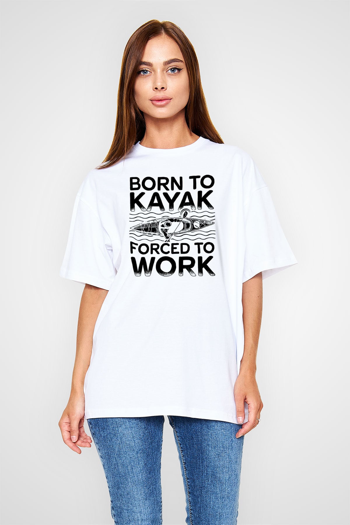 Kürek Baskılı Unisex Beyaz Oversize Tişört - Tshirt