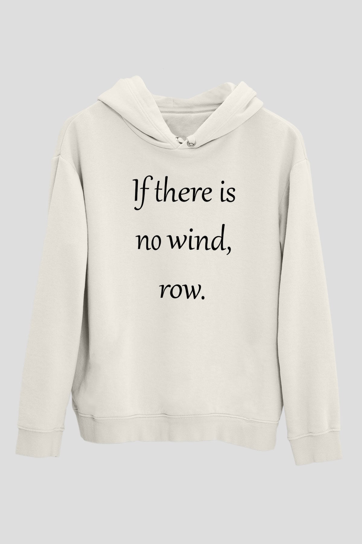 Kürek Baskılı Unisex Ekru Hoodie