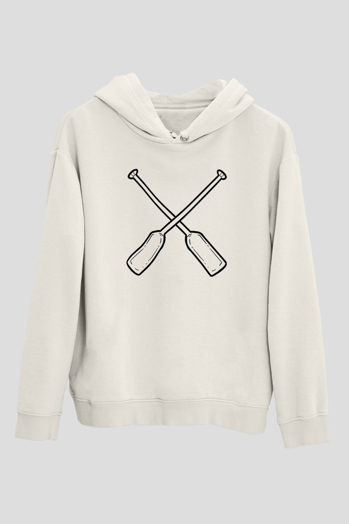 Kürek Baskılı Unisex Ekru Hoodie