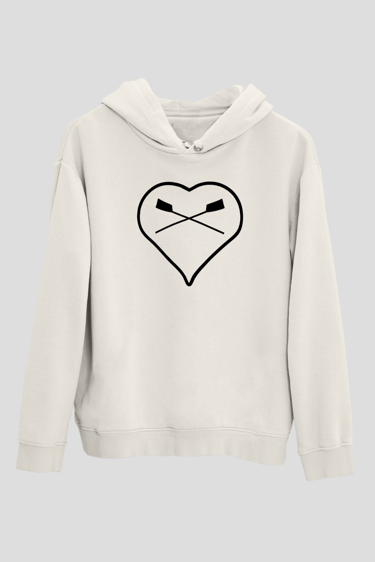 Kürek Baskılı Unisex Ekru Hoodie