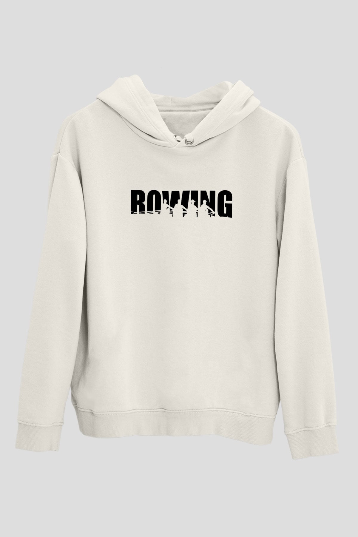 Kürek Baskılı Unisex Ekru Hoodie