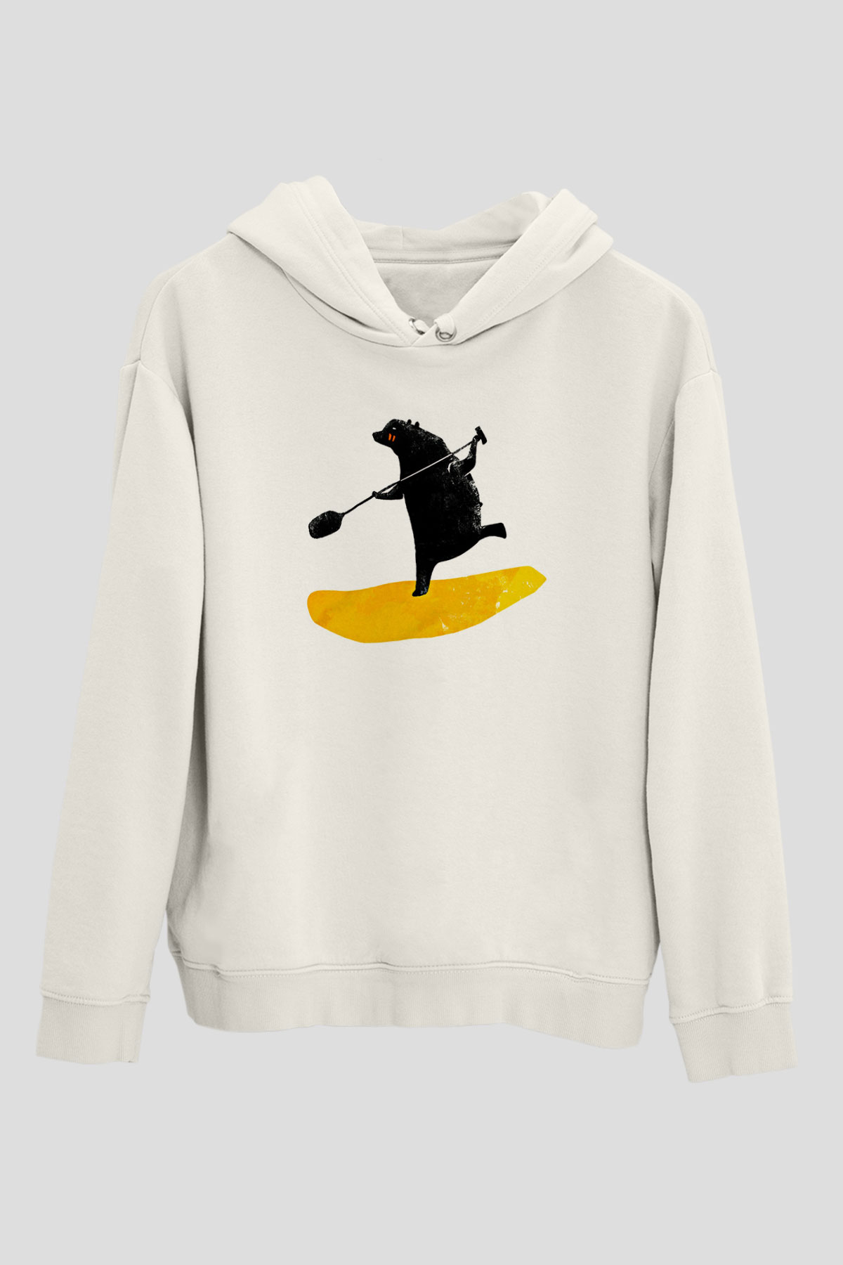 Kürek Baskılı Unisex Ekru Hoodie