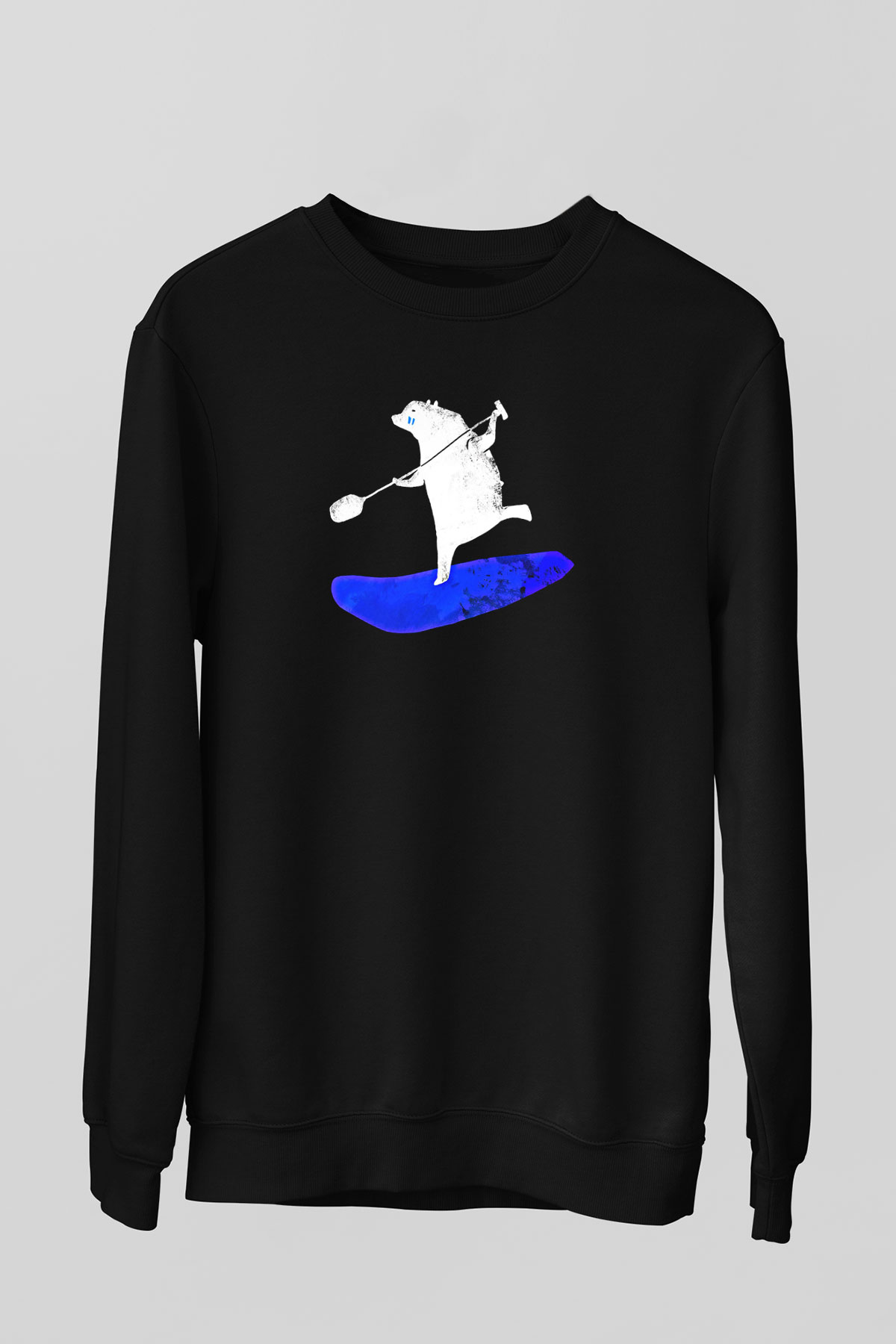 Kürek - Paddle Boarding Baskılı Unisex Siyah Sweatshirt