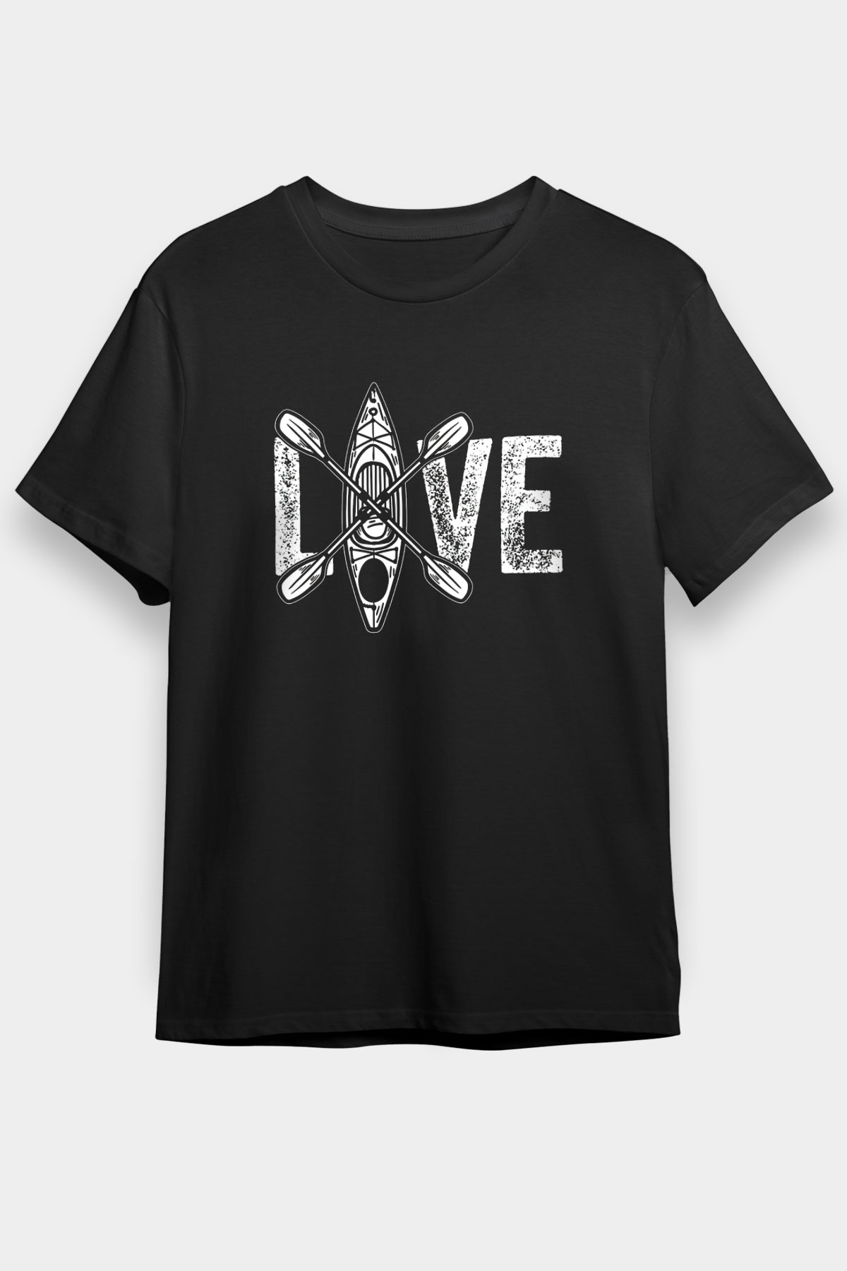 Kürek - Paddle Boarding Baskılı Unisex Siyah Tişört - Tshirt
