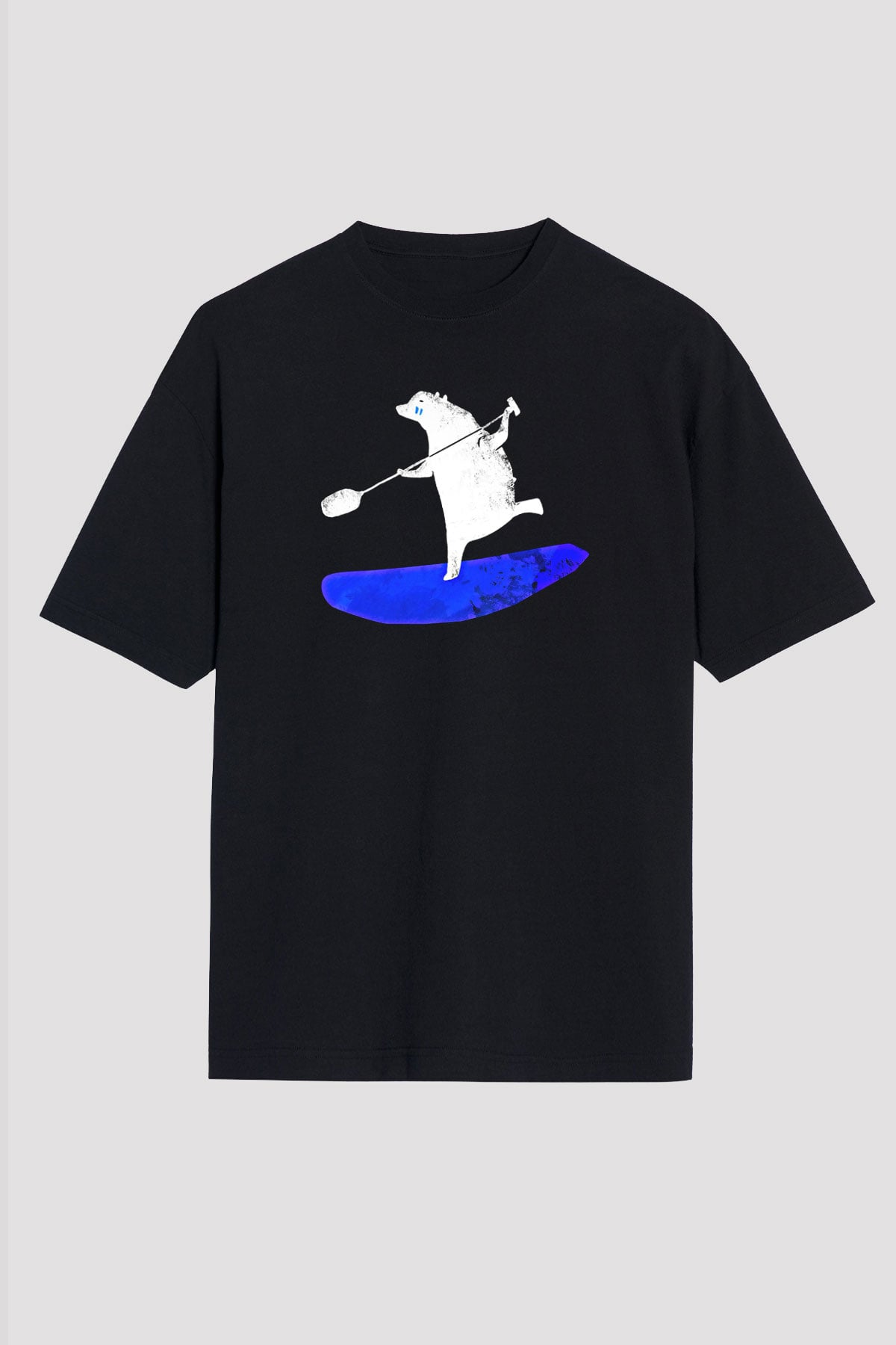 Kürek - Paddle Boarding Baskılı Unisex Siyah Oversize Tişört