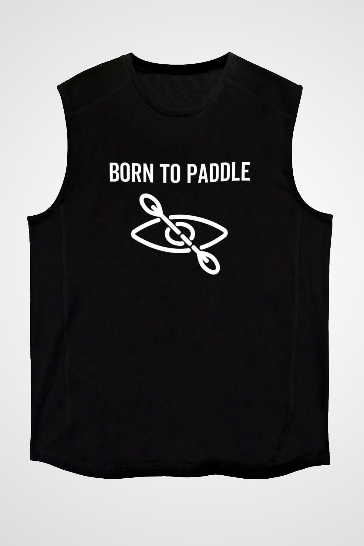 Kürek - Paddle Boarding Baskılı Unisex Siyah Kolsuz Tişört